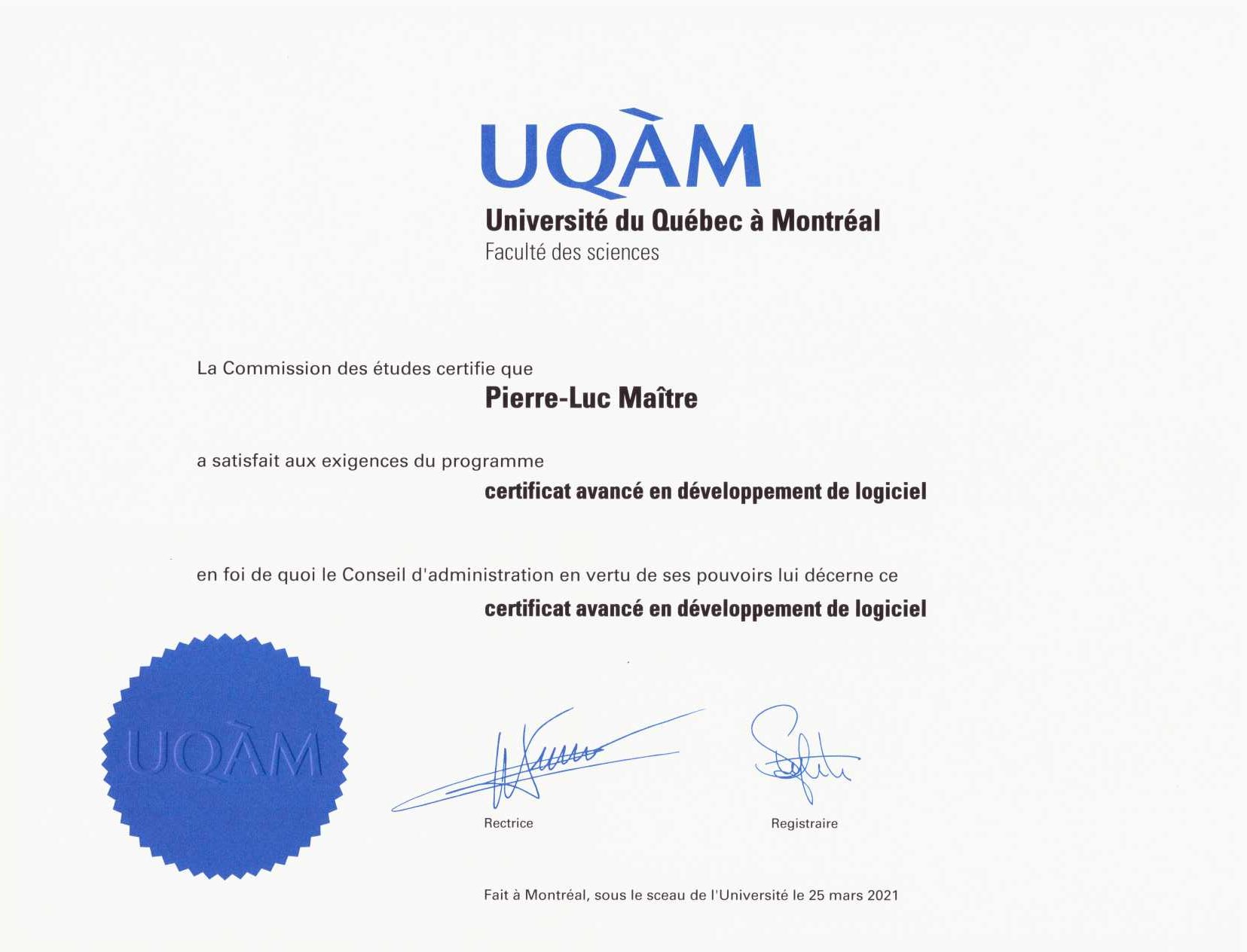 Certificat Avancé En Développement De Logiciels – Site Personnel De ...